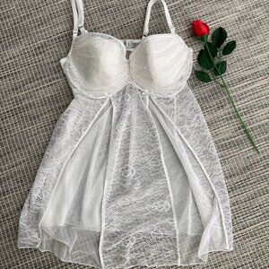 Frederick's Of Hollywood Vintage White Lace Sexy Babydoll  Lingerie Large